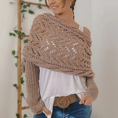 Chal Tejido Cálido Otoño-Invierno con Mangas Caladas para Mujer - Image 11