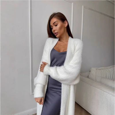 Cardigan de Imitación de Visón Blanco Suelto para Mujer - Image 3