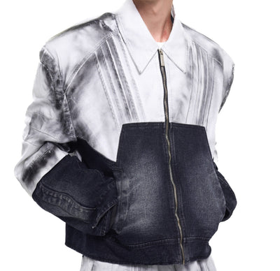 Chaqueta Denim Patchwork de Cuero para Hombre - Estilo Urbano Hand Painted - Image 3