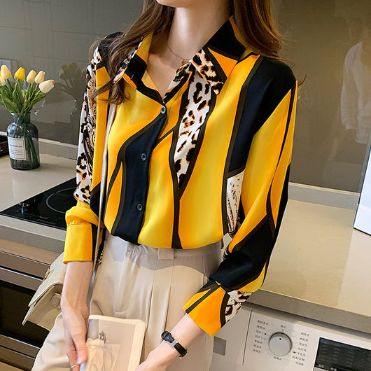 Blusa Estilo Occidental con Estampado Leopardo y Contraste de Colores para Mujer - Image 5