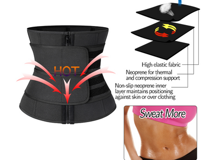 Bright blue neoprene sports slimming waist belt with black trim, a zipper, and two adjustable hook-and-loop straps. - Image 15