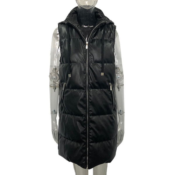 Chaleco Acolchado Negro con Capucha - Diseño Moderno en Cuero Sintético