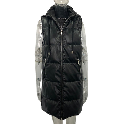Chaleco Acolchado Negro con Capucha - Diseño Moderno en Cuero Sintético