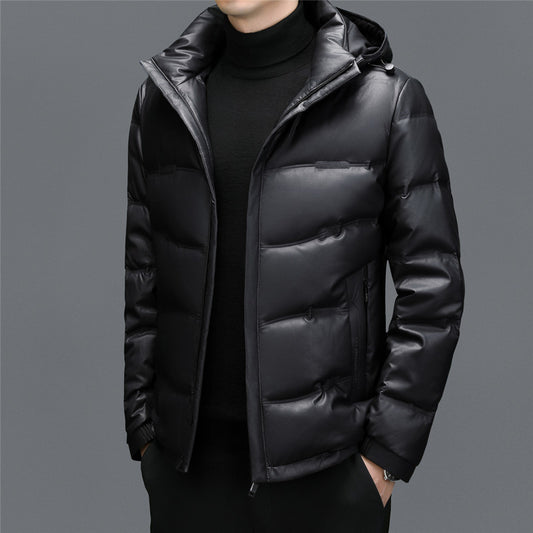 Abrigo de Cuero con Plumón de Pato Blanco para Hombre - Cálido y Elegante - Image 2