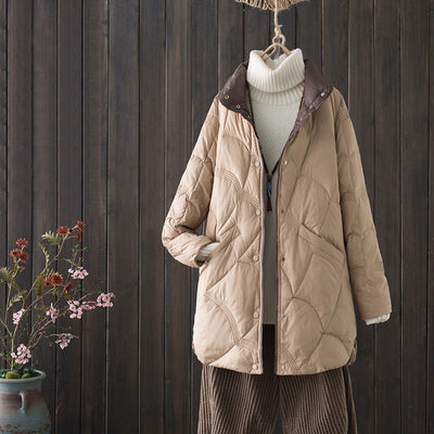 Abrigo Ligero de Plumón Otoño Invierno Mujer Largo Elegante Retro - Image 7
