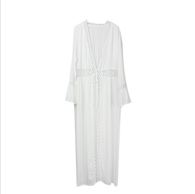 Túnica Playera Tejida en Crochet Blanco - Pareo Largo Elegante para Playa - Image 7