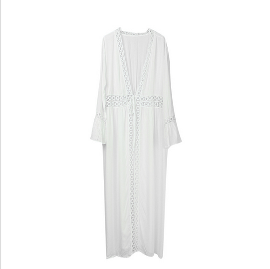 Túnica Playera Tejida en Crochet Blanco - Pareo Largo Elegante para Playa - Image 7