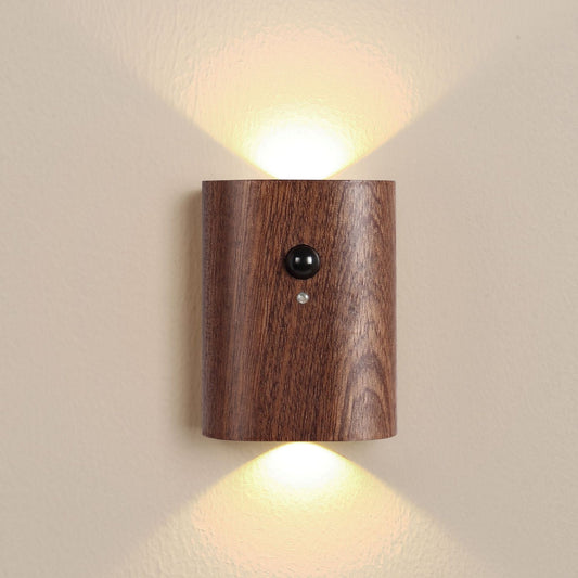 Lámpara LED con Sensor de Movimiento y Diseño de Madera Maciza