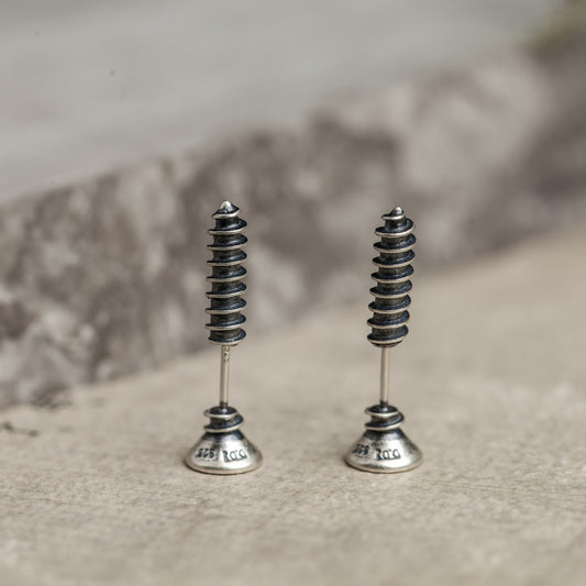 Aretes Punk Hip Hop Plata Tailandesa con Tornillos y Tachuelas