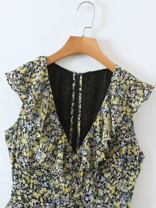 Jumpsuit Chiffon Cuello Lotus sin Mangas con Escote V - Diseño Versátil - Image 4