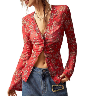 Blusa Estampada Slim Fit Retro para Mujer - Diseño Europeo Elegante - Image 2