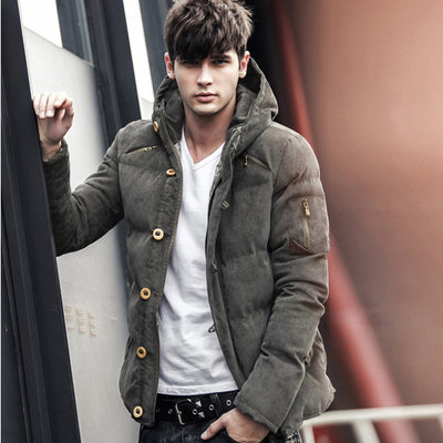 Abrigo Acolchado de Pana con Capucha para Hombre - Estilo Casual Invierno - Image 3