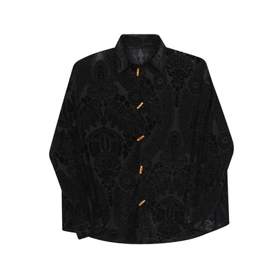 Camisa Hombre Terciopelo Jacquard con Botones de Asta de Vaca - Image 5