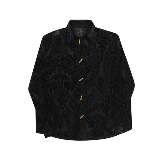 Camisa Hombre Terciopelo Jacquard con Botones de Asta de Vaca - Image 5