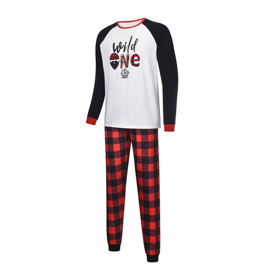 White long-sleeve pajama top with "wild one" graphic and red and black plaid pants. - Image 3