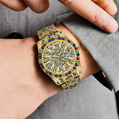 Reloj Hip Hop para Hombre con Diamantes de Colores y Fecha - Image 10
