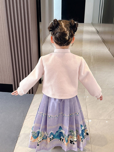 Traje Tang Tradicional Chino para Niña - Falda Caballo de Cara en Lana Poliéster - Image 5