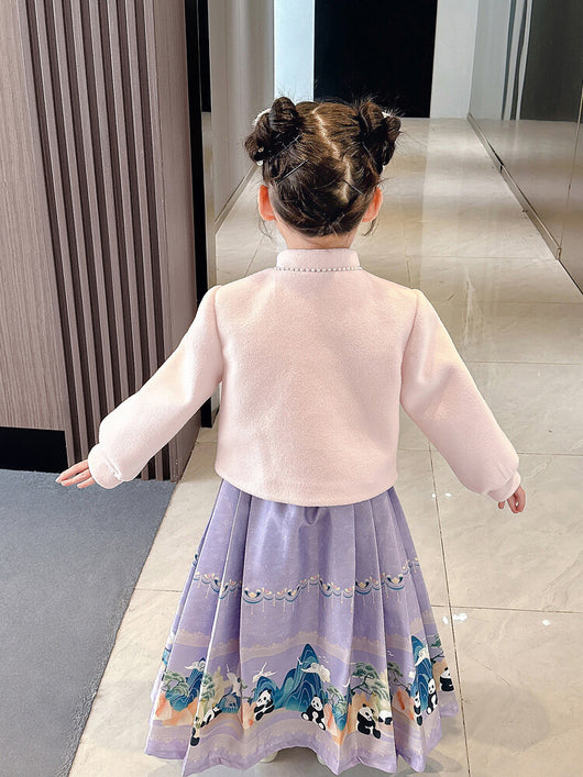 Traje Tang Tradicional Chino para Niña - Falda Caballo de Cara en Lana Poliéster - Image 5