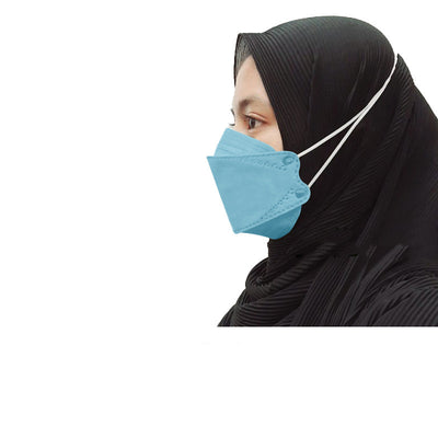 Orange KF94-style headloop face mask worn by an adult with a black hijab, designed for respiratory protection. - Image 22