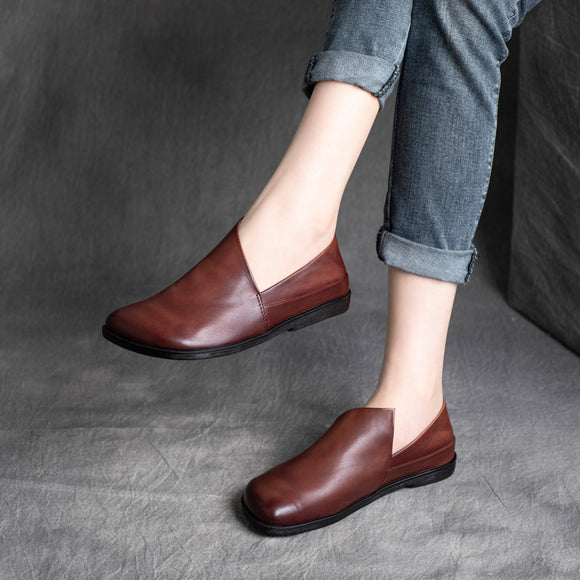 Zapatos Casuales Mujer Estilo Étnico Retro de Cuero Gamuza con Tacón Bajo