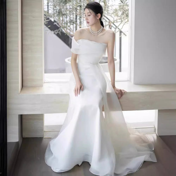 Vestido de Novia Elegante Hombros Descubiertos Estilo Francés