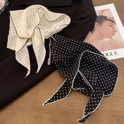 Pañuelo Triangular Coreano con Lunares, Diseño Anudado y Encaje para Cintura
