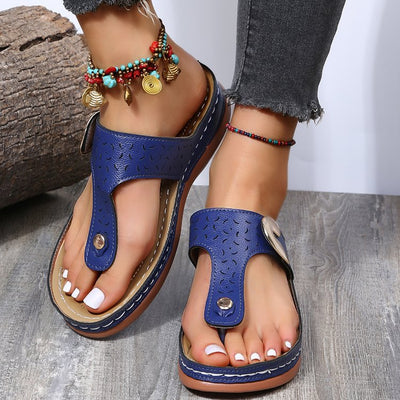 Sandalias Cómodas con Cuña y Hebilla Metálica Hueca para Mujer