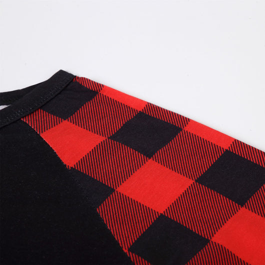 Christmas pajama set with a black long-sleeve top featuring a Santa head in American flag sunglasses and red and black buffalo plaid pants. - Image 14