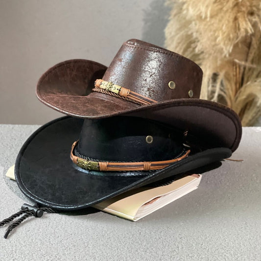 Sombrero Vaquero Étnico de Cuero Estilo Retro