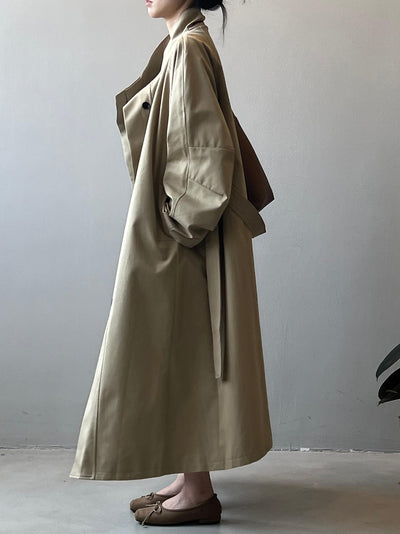 Abrigo Trinchera Largo Mujer Cuello Alzado Oversized Abotonado Simple - Image 14