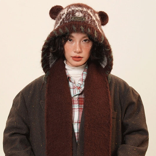Gorro Tejido con Orejas de Osito para Mujer