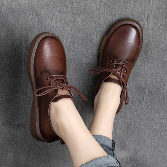 Zapatos de Cuero Genuino con Suela Gruesa y Punta Redonda