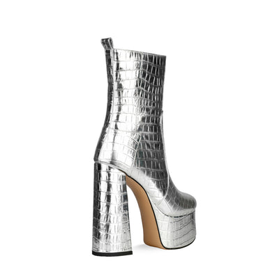 Botas de Tacón Alto con Textura Metálica y Patrón en Piedra - Image 4