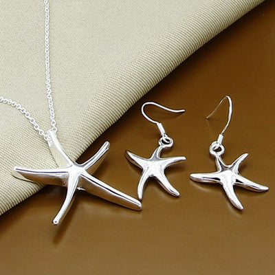 Conjunto de Collar y Aretes Estrella de Mar Plateados - Image 2