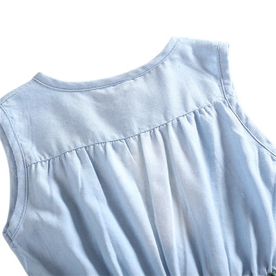 Vestido Infantil sin Mangas de Denim con Estampado Floral - Image 6