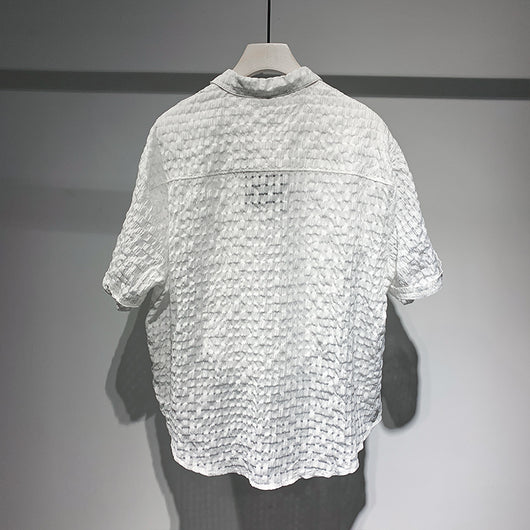 Camisa Cuadriculada Suelta para Peluquero Manga Corta Hombre - Image 11