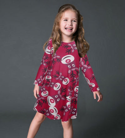 Vestido Infantil Navideño con Estampado de Papá Noel Manga Larga