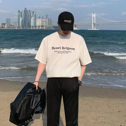 Playera Suelta de Manga Corta para Hombre - Estilo Urbano con Letras - Image 9