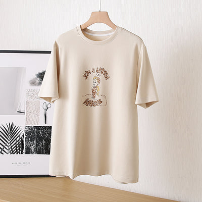 Camiseta de Algodón Estampada Suelta Cuello Redondo Manga Corta para Mujer - Image 4