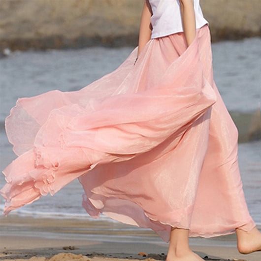 Vestido Playero Elegante de Gasa de Seda Dorada - Corte Amplio - Image 11