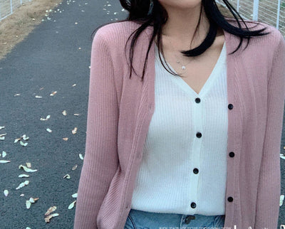 Cardigan Tejido Falsa Dos Piezas Mujer Cuello V Manga Larga - Image 13