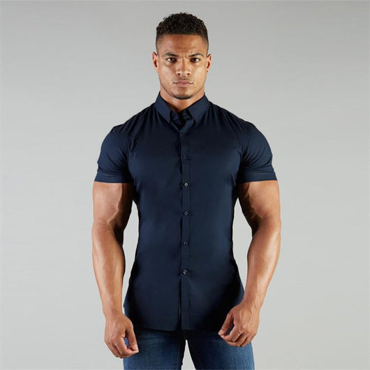 Camisa Musculada con Cuello Alzado y Mangas Cortas - Image 7