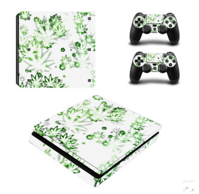 PS4 Slim console and controller skins featuring a vibrant green cannabis leaf pattern with a white Supreme logo. - Image 6