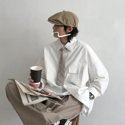 Camisa Retro Japonesa de Manga Larga Color Sólido