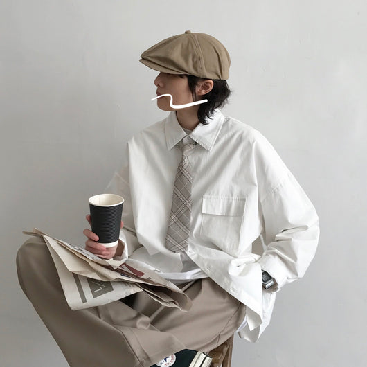 Camisa Retro Japonesa de Manga Larga Color Sólido