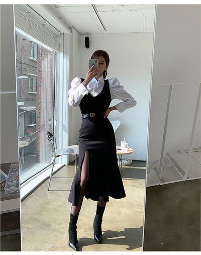 Conjunto Falda Chaleco Ajustado con Abertura Lateral y Diseño Combinado - Image 14