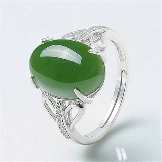 Anillo de Ágata Verde Retro Minimalista