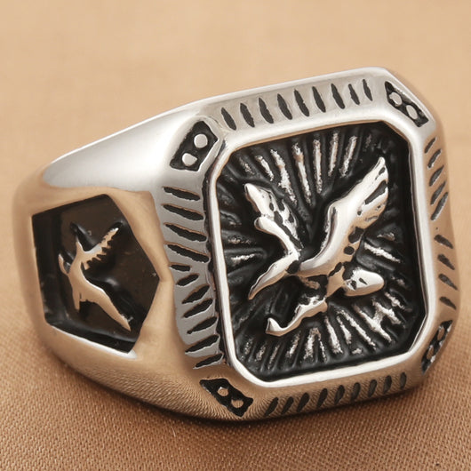 Anillo de Acero Inoxidable con Águila para Hombre