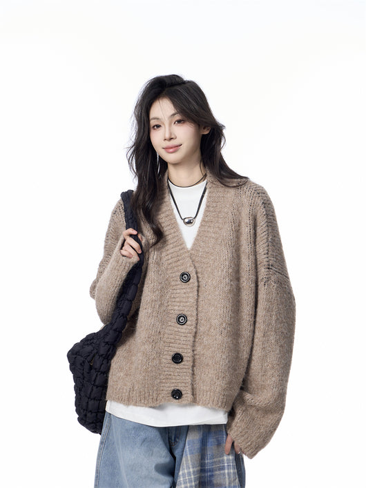 Cardigan de Punto Cuello V Mujer Estilo Relajado Suéter Holgado - Image 15