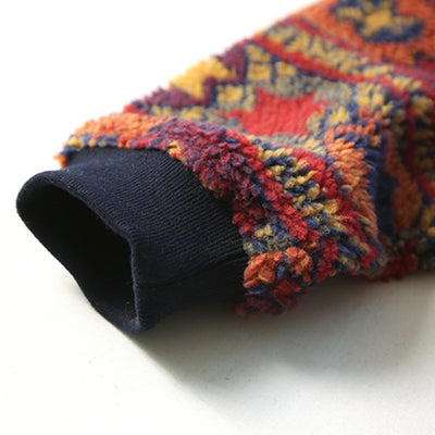 Blusa Pullover Cuello Redondo Lana de Cordero Estilo Étnico Estampado Retro - Image 3